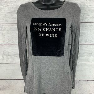 Eva Longoria XS Soft Gray Long Sleeve Shirt Wine Theme